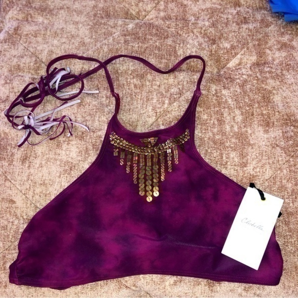 NWT Cleobella Purple & Gold High Neck Bathing Suit Top